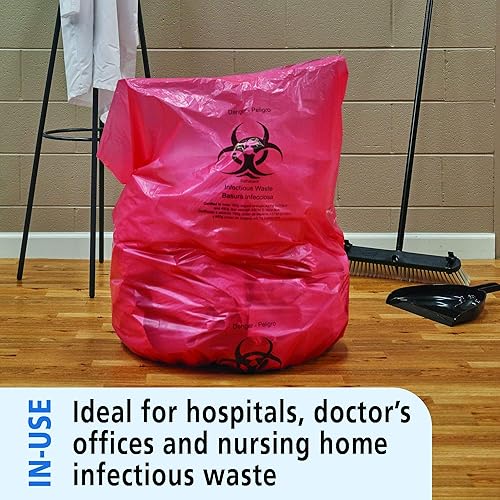Stout by Envision Medical Waste Bags, 40-45 Gal, 45'x49', Red, 1.2 Mil, 100 ct. Extra Heavy, Made in America by People Who are Blind or Visually Impaired - Poueer