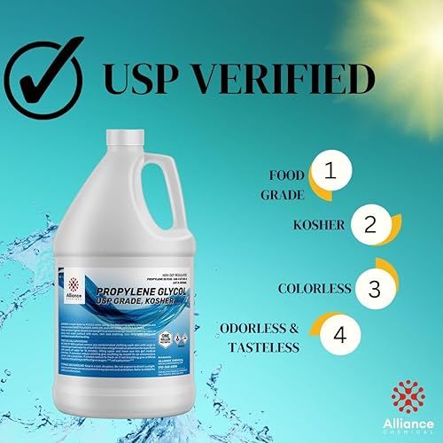 Propylene Glycol - USP Grade - Certified Food and Pharmaceutical Grade - 4 Gallon Case - Premium Humectant, Fog Machine Fluid, Humidors & Antifreeze Solutions - 100% Pure, Alcohol-Free - Poueer