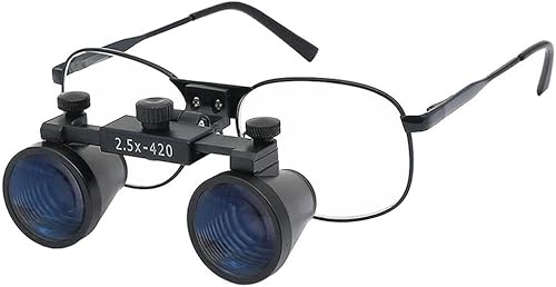 2.5X 3.5X Binocular Dental Loupes Surgical Magnifier Dentist Loupe Metal Eyeglasses Depth View (3.5x-420), Black - Poueer