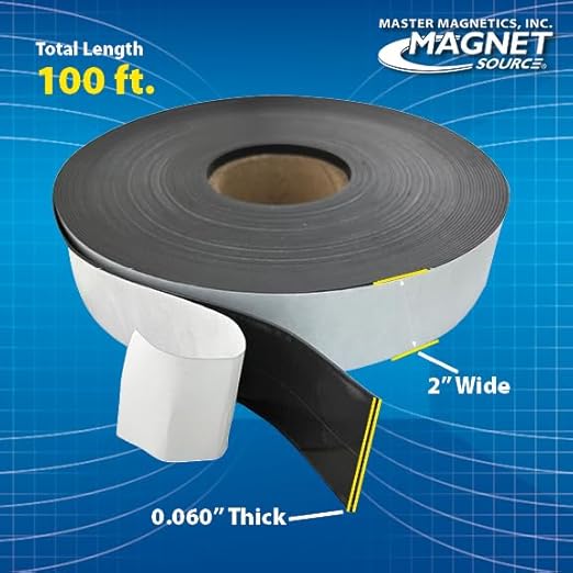 Master Magnetics - ZG80A-ABX Flexible Magnet Strip with Adhesive Back , 1/16' Thick, 2' Wide, 100 feet (1 Roll) - Poueer