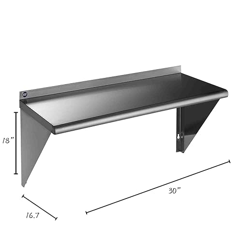 ROCKPOINT Stainless Steel Shelf 10 x 16 Inches 190lb, NSF Metal Commercial Shelves Wall Mount Floating Shelving with Backsplash for Restaurant, Kitchen, Home and Hotel, Silver - Poueer