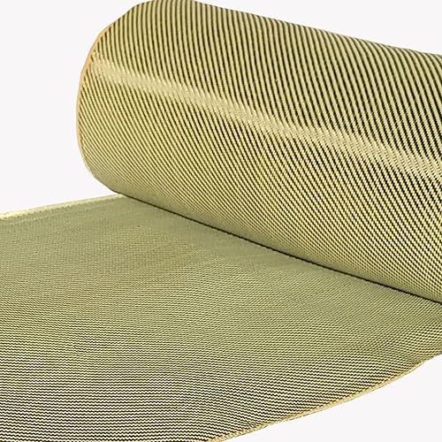 12 in - Carbon Fiber Aramid Fabric - Yellow - 3K - 240g/meter - Twill Weave Rolled 12” Wide Hemmed Fabric for Repair, Drones, RC & DIY Projects - Poueer