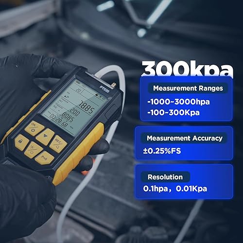 AUTOOL Manometer Gas Pressure Tester,Digital Manometer HVAC,11 Units Differential Dual Port Pressure Gauge -100 to 200Kpa,Data Zeroing with Backlight LCD Display - Poueer
