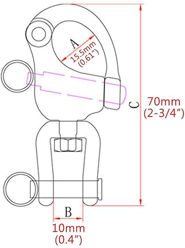2/4 PCS Heavy Duty Marine 316 Stainless Steel Fixed Snap Shackle Quick Connect Shackle Snap Hook Rigging for Sailboat Yacht W/2 Rings (2, Overall Length:128mm) - Poueer
