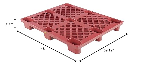 Vestil SKID-20 Plastic Skid, 3300 lbs Capacity, 39-1/8' Length, 46-7/8' Width, 5-1/2' Height, Red - Poueer