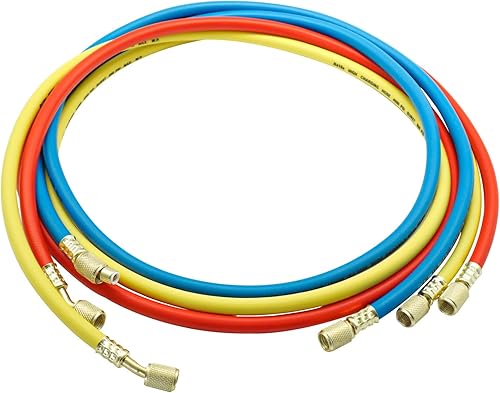 New Upgrade 29985 Plus II Manifold Hose Set,72' Standard 1/4' FL to 1/4' Low Loss Hvac Hoses Compatible with R410A and All Common Refrigerants-800 PSI Working Pressure(3 Pack) - Poueer