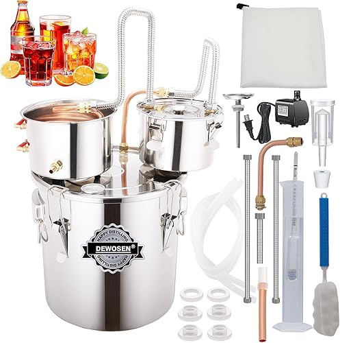 Alcohol Still 8 Gallon 2 Pots Shine Still Distillery Kit for Alcohol Stainless Steel Copper Tube Complete with Water Pump Metal Thermometer Airlock Brew Bag Proof Alcoholmeter Test Kit - Poueer
