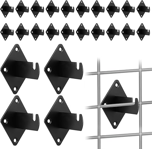 24 PCS Gridwall Mount Brackets, Metal Grid Panel Wall Mount Brackets, Black Wire Wall Grid Brackets for Display Wall Organization Clothing Store - Poueer