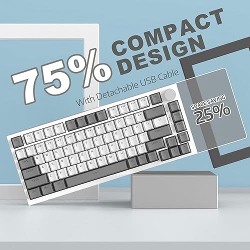 ATTACK SHARK X820ULTRA Wireless Gaming Mechanical Keyboard with TFT Smart Display&Knob,Side Printed PBT,Gasket Mounted 75% TKL Keyboard,BT5.0/2.4GHz/USB-C,RGB Backlit（White Contour,Shark Switch - Poueer