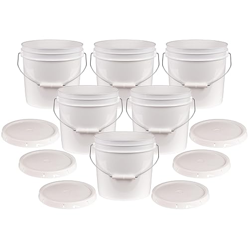 ATERET 2 Gallon White Pail & Lid - Durable Mil All Purpose Pail with Lids - Food Grade - BPA Free Plastic (12 Pack) - Poueer