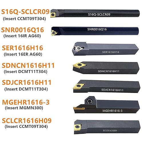 Turning Holders 7 Sets 5/8' Shank Lathe Turning Tool Holders with Indexable Carbide Inserts for Turning Boring Grooving Cutting Threading - Poueer