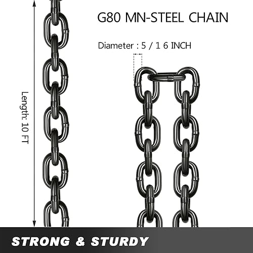 10Ft Chain Sling 5/16 Inch X 10 FT with 4 Leg Grab Hooks Adjustable Lift G80 Alloy Steel Engine Chain Sling for Lifting 5 Ton Capacity - Poueer