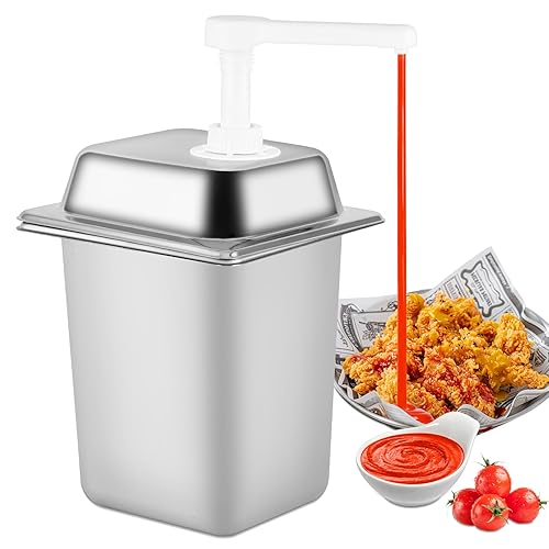 3.4Quart Sauce Pump Dispenser Stainless Steel Condiment Dispenser Pump Station Pump Dispenser for Syrup Ketchup Dressing BBQ Sauce - Poueer