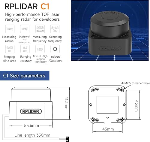 Yahboom Silan Lidar Sensor ROS Robot TOF Range Navigation 3D Scanner Laser Measurement Tool RPLIDAR A1 C1 (RPLIDAR C1) - Poueer