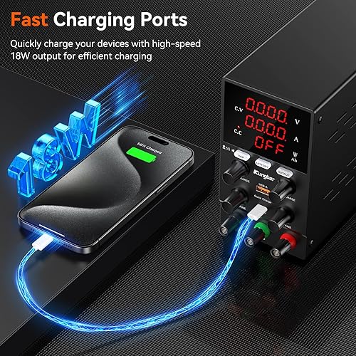 DC Power Supply Variable, 30V 10A Adjustable Switching Regulated DC Bench Power Supply with Intelligent Charging Mode, 18W USB Interface, Precision Encoder Knob (Black) - Poueer