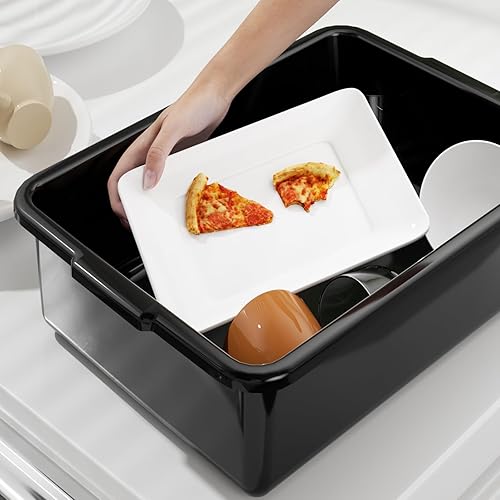 32 L Large Commercial Bus Box, 4-Pack Plastic Utility Bus Tub, Black - Poueer