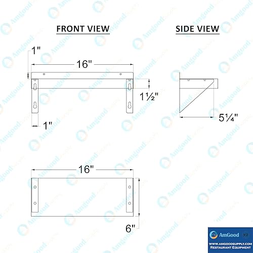 AmGood 6 in. x 16 in. Stainless Steel Wall Shelf with Squared Edge | NSF Certified | Appliance & Equipment Metal Shelving | Kitchen, Restaurant, Garage, Laundry, Utility Room - Poueer