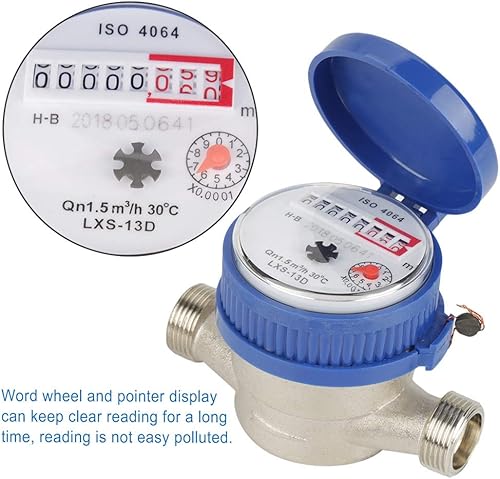 Cold Water Meter, 1/2 inch Thread Water Meter with Fittings and A Protective Cover for Garden and Home Usage - Poueer