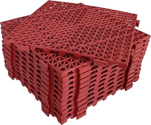 12 Pack Modular Interlocking Cushion 11.6' x 11.6' Rubber Mat Floor Tile Mats Drain Pool Patio Balcony Yard Pet Area Washer Pad(Black) - Poueer