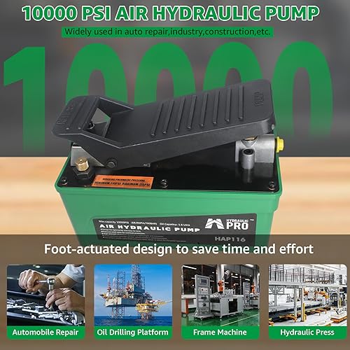 10,000 PSI Hydraulic Pump,Hydraulic Foot Pump(Single Acting),Air Actuated Treadle Foot Pump Green - Poueer