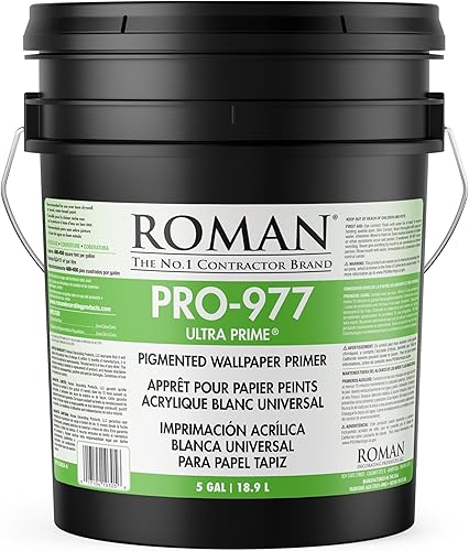 ROMAN PRO-977 White Wallpaper Primer - Pigmented Acrylic Primer for Wallcoverings and Home Improvement, Water-based - 1 Gallon, White - Poueer