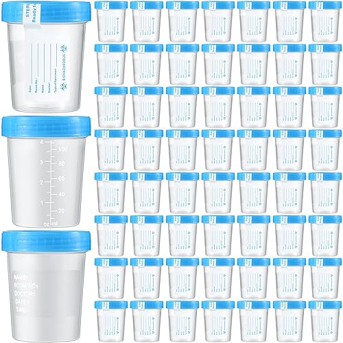 200 Pcs 200 Pcs Urine Specimen Cups with Lids and Evident Seal Urine Sample Cups Collection Cup Disposable for Collection and Testing (Blue Lids) - Poueer