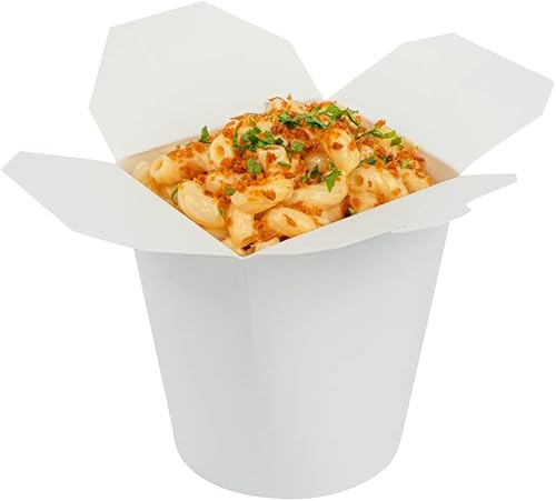 Restaurantware Bio Tek 4 x 3.5 x 4.5 Inch Food Containers 200 Durable Noodle Boxes - Disposable Sustainable Newsprint Paper 32-Ounce Takeout Boxes Round For Takeouts And Delivery Or Picnics - Poueer