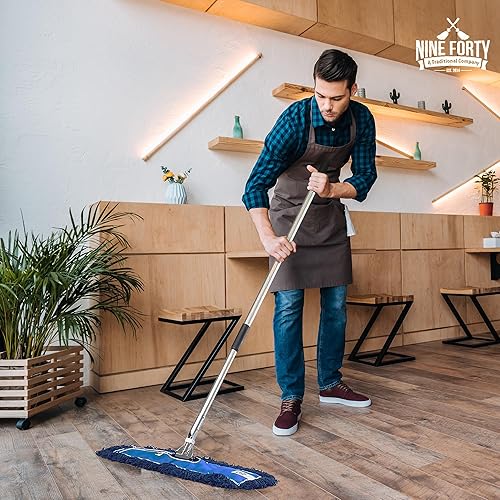 Nine Forty Residential | Commercial 36 Inch Janitorial USA Floor Dry Dust Mop Broom Set | Handle - Poueer