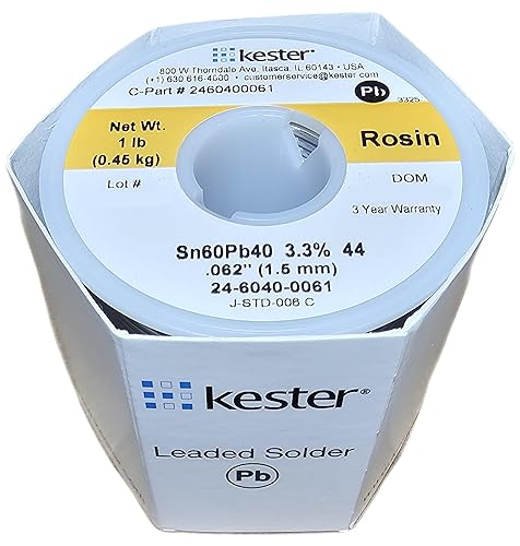 Kester Solder24-6040-0061 Solder Wire, 60/40 Sn/Pb, 190°C, 453.592G, Diameter: 0.062'Inch (1.50mm), Kester 'Yellow' Label (Rosin) - Poueer