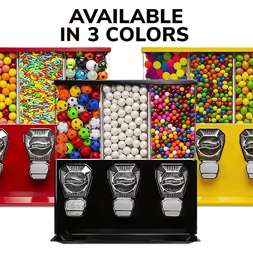 Vending Machine - Commercial Gumball and Candy Machine with Stand - Black Triple Vending Machine with Interchangeable Canisters - Coin Operated Candy Dispenser and Gumball Machine - Vending Dispenser - Poueer