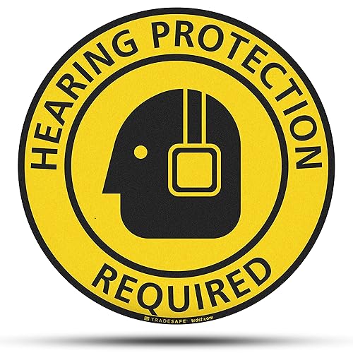 TRADESAFE Safety Glasses Required Anti-Slip Floor Sticker - Eye Protection Required Caution Sign, Peel and Stick Adhesive Vinyl Sign, ANSI-Compliant, 17” Diameter Round Sticker - Poueer