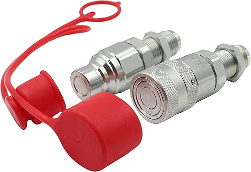 Flat Face Hydraulic Quick Connect Couplers 1/2'' Body 5/8'' JIC(UNF7/8''), Hydraulic Quick Disconnect #10 JIC Bulkhead Skid Steer Mount ISO16028 - Poueer