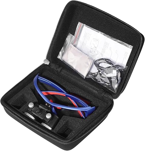 3.5x420 MM Angle Adjustable Binocular Loupes Magnifier Glasses Lab Magnification loupes with Black Cloth Case (Blue) - Poueer