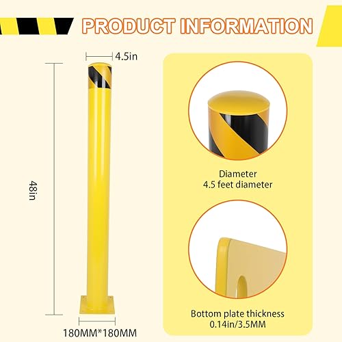Safety Bollards Post, 36 inch Height 4.5 inch Diameter Steel Bollard Post,Anti-Collision Safety Post, Bollard Post for Parking Lots, Parks and Streets, 6 Packs - Poueer