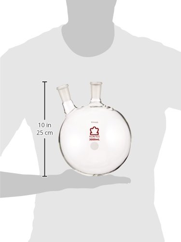 Kimble Chase KIMAX 605020-2224 Borosilicate Glass Two-Neck Round Bottom Distilling Flask, Side Neck Angled, 3000 ml Capacity - Poueer
