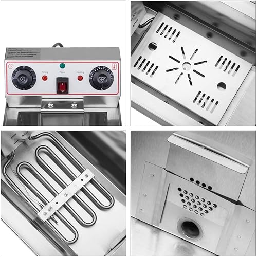 1700W Commercial Stainless Steel Deep Fryer 12.5QT with Oil Drain Faucet, 60-Min Timer & Thermostat Control - 8L Large Capacity for Restaurants/Home Use - Poueer