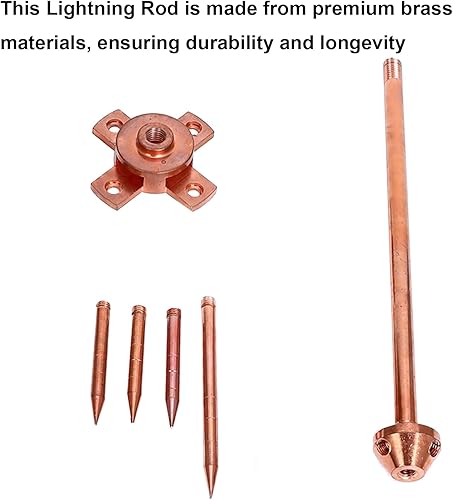 Lightning Rod, Pure Copper Lightning Rod Lightning Three-Pole Spike Brass Detachable Lightning Protection Equipment Lightning Protection System Kit for House Roof Bungalow Tin House - Poueer
