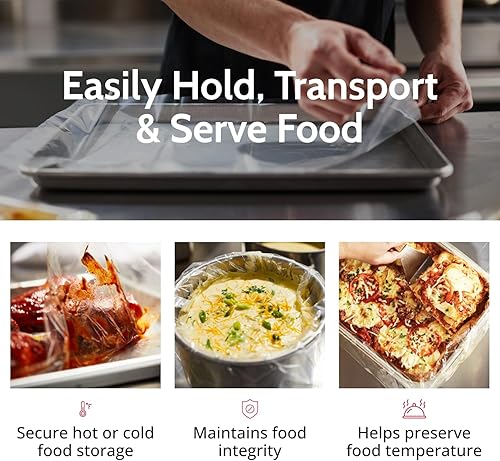 PanSaver Hotel Clear Round Pan Liners for Easy Clean Up - Disposable Buffet Pan Liners, Ovenable up to 400F (9 & 11 Quart Round Pan Liner - 18 x 20 IN) - Poueer