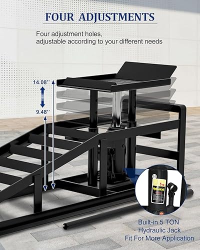 Hydraulic Car Ramps, 4-Position Adjustment, 5T 11000lbs Low Profile Car Lift Service Ramps Truck Trailer Garage,Height Hydraulic Vehicle Ramps, Lift Height 11.61-16.21 inches - Poueer