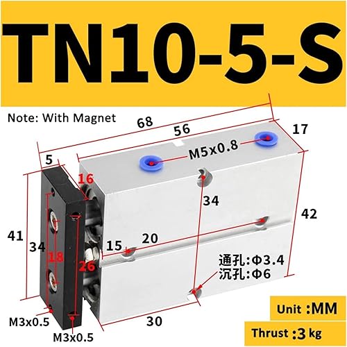 Cylinder Double Rod TN10 Cylinder Diameter 5/10/15/20/25/30/35/40/50/60/70/80/90/100/125/150mm Stroke Aluminum Alloy(TN10-25S) - Poueer