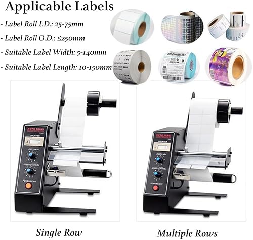 Automatic Label Dispenser, 110V Automatic Label Separator, Adjustable Speed Label Stripper, Electric Label Machine, Auto Counting 0-9999999, Label Width 4-140mm, 8.27”x7.87”x8.66”, Black - Poueer