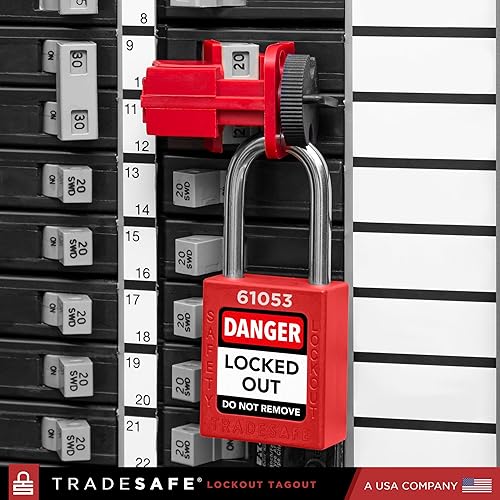 TRADESAFE Circuit Breaker Lockout Device, 10 Pack, 120/277 Volt, Clamp-on Single Pole Breaker Lock Out Device, OSHA Compliant, Premium Grade, Medium - Poueer