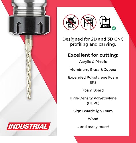 Amana Tool CNC 2D 3D Carving Angle Ball Tip Router Bit, ZrN Coated, 46474, 1 Degree Metric, 3.2 Dia x 1.6 Rad x 38 CH x 6 Shk x 75mm Long x 3 Flute - Poueer