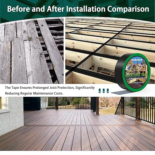 Butyl Joist Deck Tape, 2' X 50' Deck Joist Tape Waterproof Flashing Tape, Weather Resistance Self-Adhesive Joist Tape Decking for Deck Joist Beams Protection(12 Rolls) - Poueer
