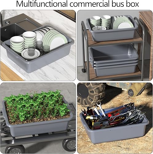 6 Packs 24 L Commercial Restaurant Bus Tub, Plastic Bus Boxes, Gray - Poueer