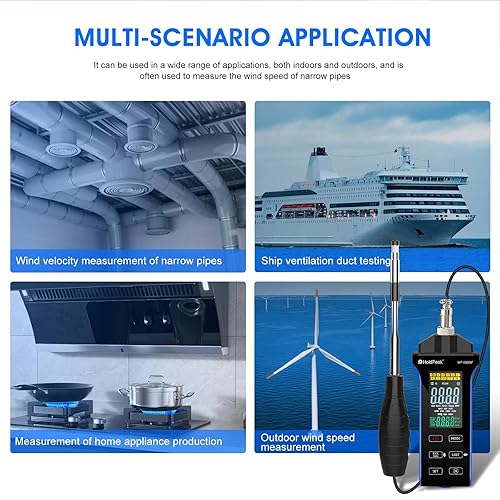 HOLDPEAK Professional Hot-Wire Anemometer, High-Precision Digital CFM/CMM Air Velocity Meter Wind Speed Gauge, HVAC Wind Temperature Tester with Telescopic Probe, Backlit LCD, USB Data Export - Poueer