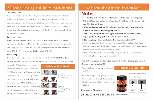 55-Gallon Drum Pail Heater Pad - YSJWAER Electric Silicone Barrel Heat Pad Band Warmer Kit 150℃ 5inch - Poueer