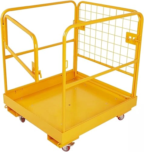 Forklift Safety Cage, 1200lbs Capacity Forklift Man Basket, 36'' x 36'' Foldable Forklift Work Platform with 4 Wheels, Aerial Platform Collapsible Lift Basket for Lifting Loader - Poueer