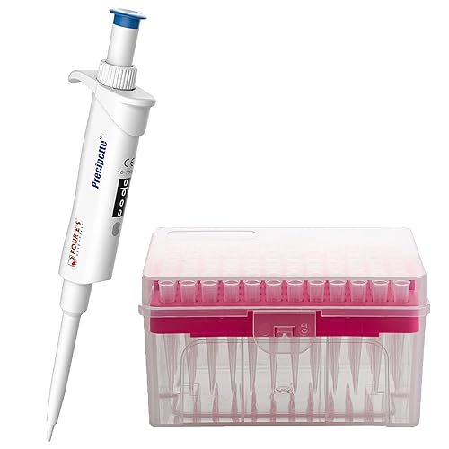 4E's USA Pipette with 200µL Tips 96 Pieces Racked, 10-100µL ISO Calibrated Adjustable Single Channel Pipettes - Poueer