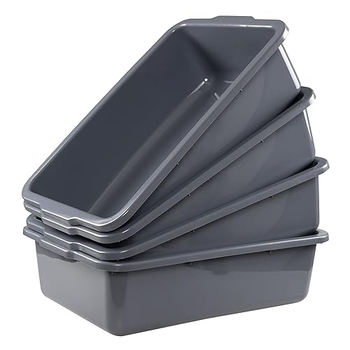 32 L Large Bus Tubs, Plastic Commercial Utility Bus Box, Gray, 4-Pack - Poueer